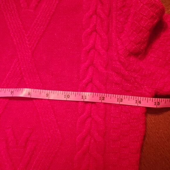 Cable Knit Turtleneck Long Sleeve Knee Length Sweater Dress, Medium, Holiday Red - Picture 3 of 8